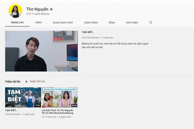 Thơ Nguyễn ẩn video tắt kiếm tiền kênh YouTube